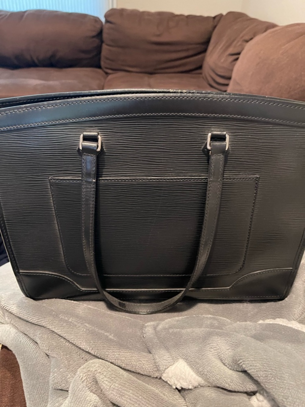 Louis Vuitton Black Leather Tote Bag